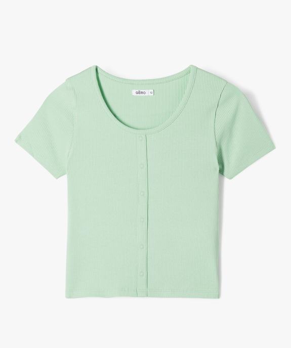 Tee-shirt manches courtes à côtes et faux boutons fille vue1 - GEMO 4G FILLE - GEMO