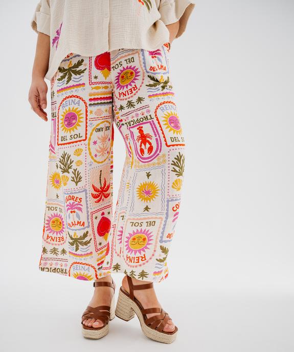 Pantalon large et fluide en gaze de coton imprimée femme grande taille vue1 - GEMO (G TAILLE) - GEMO