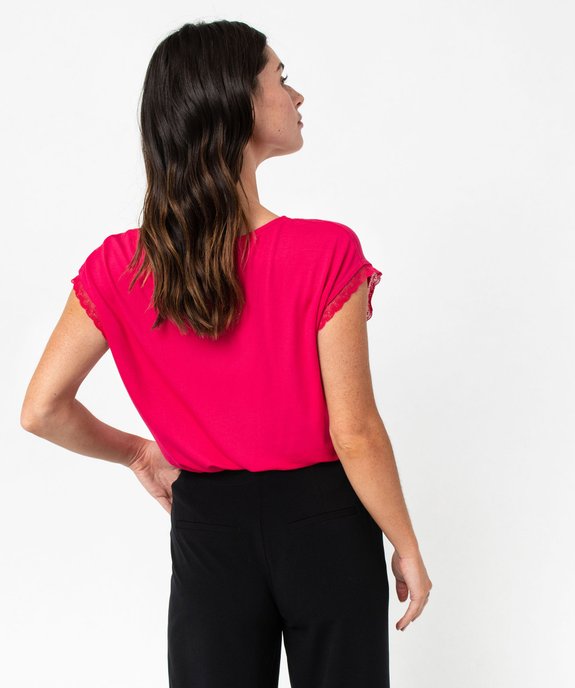 Tee-shirt femme à manches courtes avec col V en dentelle vue3 - GEMO 4G FEMME - GEMO