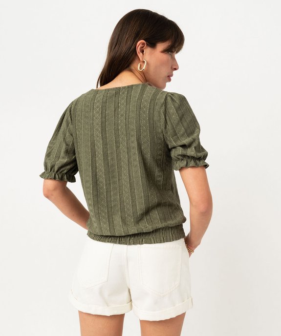 Tee-shirt manches courtes blousant à col fantaisie femme vue3 - GEMO(FEMME PAP) - GEMO
