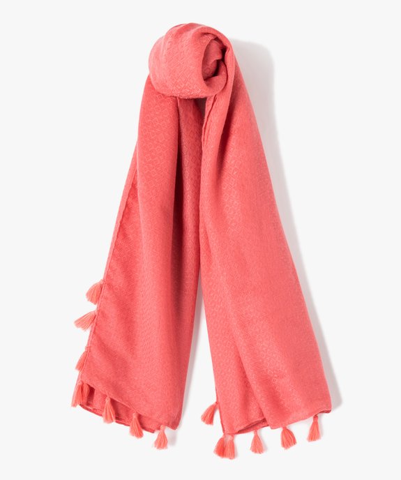 Foulard uni avec finitions pompons femme vue1 - GEMO 4G FEMME - GEMO
