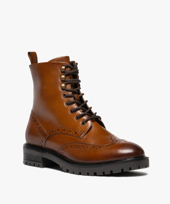 Boots femme mid-cut à bout golf fleuri dessus en cuir vue3 - GEMO (CASUAL) - GEMO