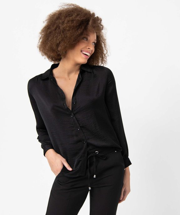 Chemise en satin à manches longues femme vue1 - GEMO 4G FEMME - GEMO