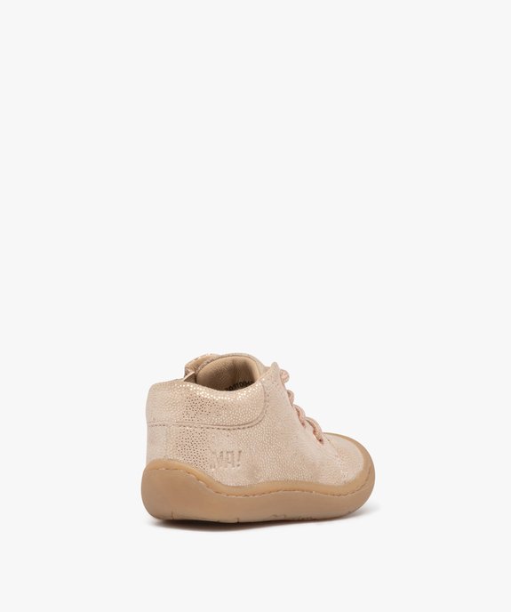 Chaussures premiers pas bébé fille en cuir à paillettes avec lacets et zip - NA! vue4 - NA! - GEMO