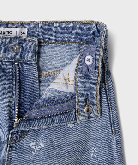 Jean straight à broderies fleuries et taille réglable fille vue3 - GEMO 4G FILLE - GEMO