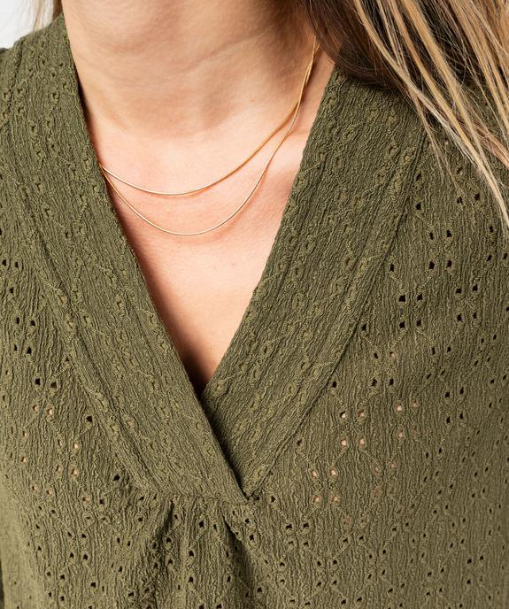 Tee-shirt à manches longues et col V en maille ajourée femme vue2 - GEMO 4G FEMME - GEMO