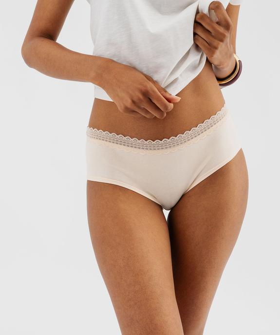 Shorty uni en coton stretch avec ceinture en dentelle femme (lot de 2) vue1 - GEMO 4G FEMME - GEMO