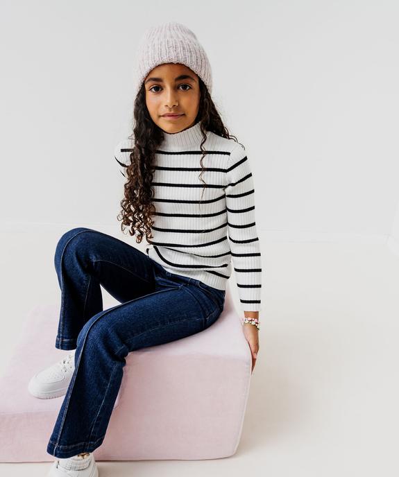 Pull rayé en maille côtelée à col montant fille vue5 - GEMO 4G FILLE - GEMO