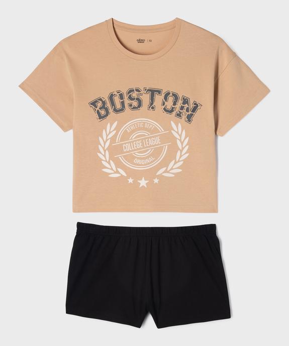 Pyjashort bicolore avec motif université américaine fille vue1 - GEMO 4G FILLE - GEMO