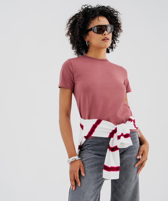 Tee-shirt manches courtes et col rond en coton résistant femme vue1 - GEMO(FEMME PAP) - GEMO