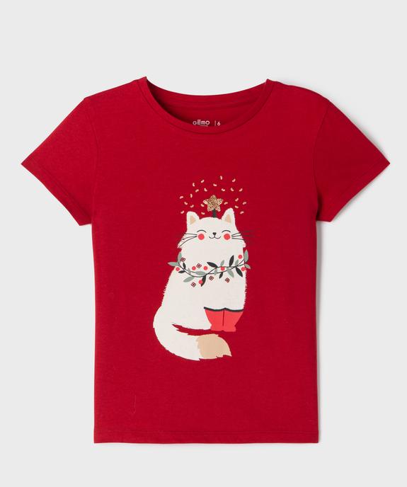 Tee-shirt manches courtes imprimé spécial Noël fille vue1 - GEMO 4G FILLE - GEMO