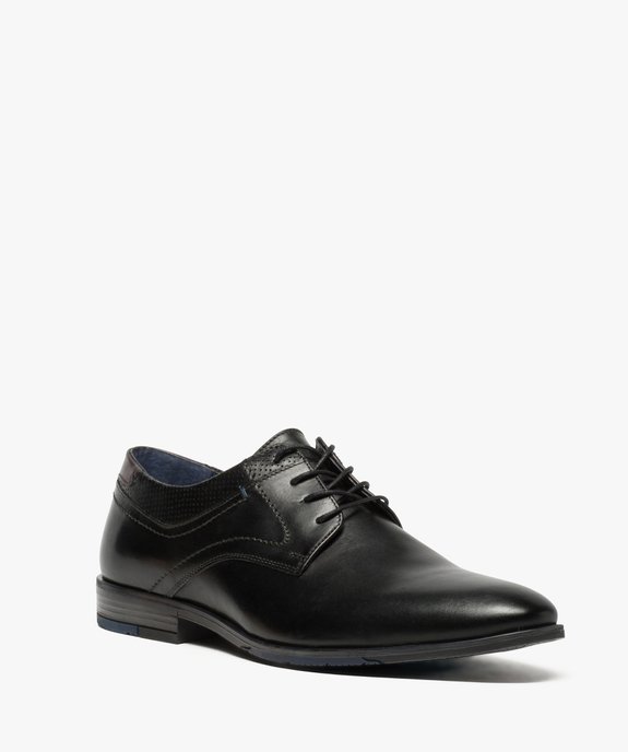 Derbies homme dessus et intérieur cuir avec col perforé vue2 - GEMO(URBAIN) - GEMO