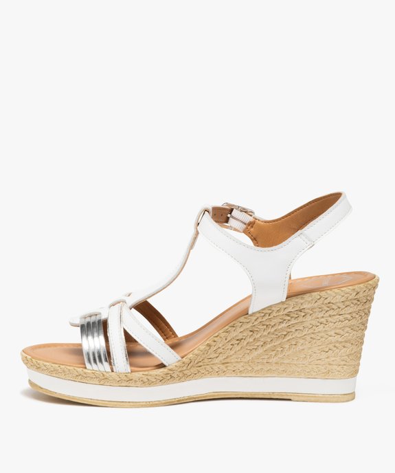 Sandales femme compensée avec brides en cuir détail métallisé - Taneo vue3 - TANEO - GEMO