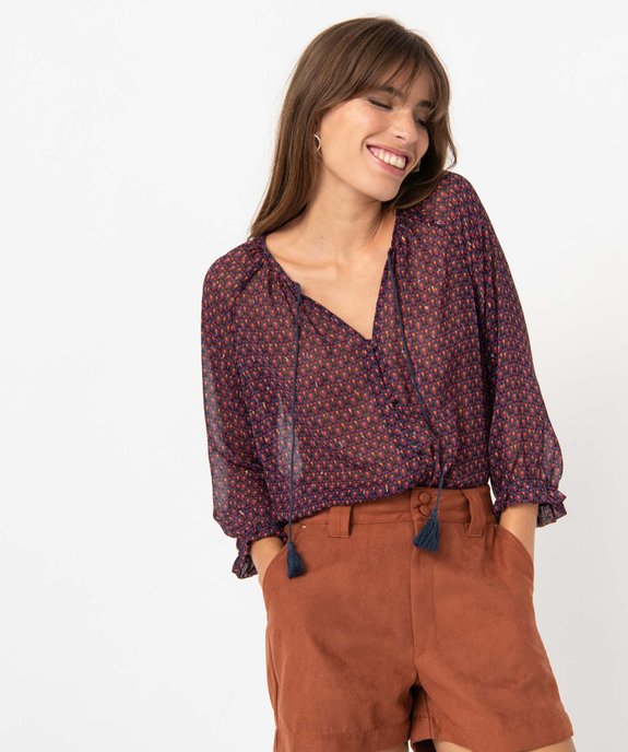 Blouse femme imprimée en voile vue1 - GEMO(FEMME PAP) - GEMO