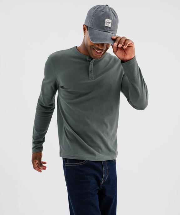 Tee-shirt manches longues en coton piqué avec col tunisien homme vue3 - GEMO 4G HOMME - GEMO