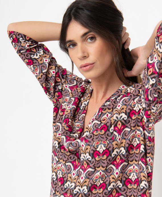 Chemise de nuit femme imprimée forme liquette à manches 3/4 vue2 - GEMO 4G FEMME - GEMO