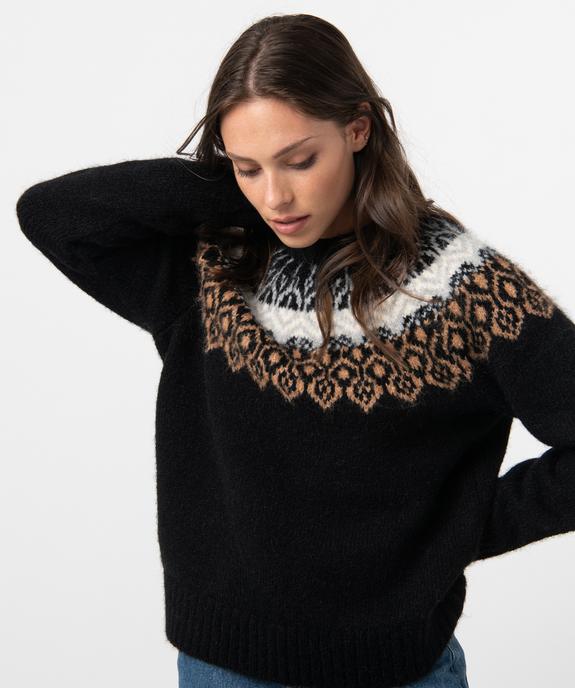 Pull femme jacquard avec col rond vue2 - GEMO(FEMME PAP) - GEMO