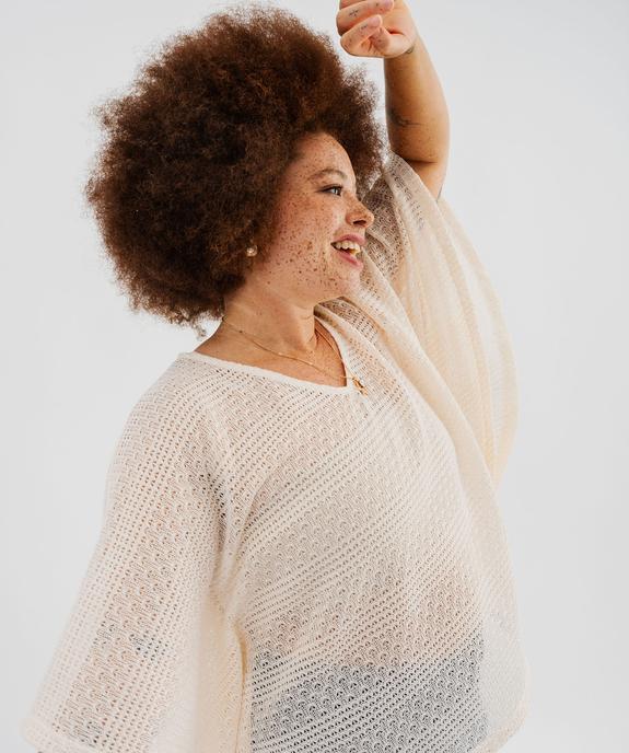 Tee-shirt cape en maille ajourée femme grande taille vue1 - GEMO (G TAILLE) - GEMO