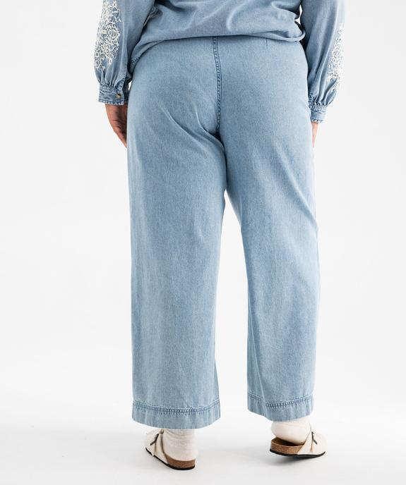 Jean wide leg en denim de coton fin avec ceinture à nouer femme grande taille vue3 - GEMO (G TAILLE) - GEMO