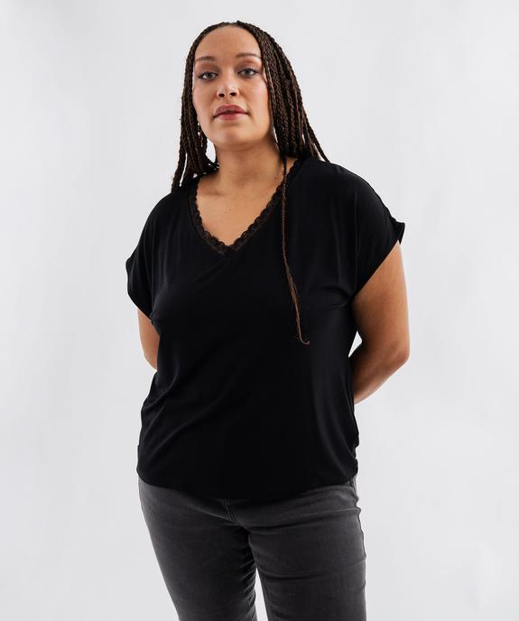 Tee-shirt manches courtes fluide à col V dentelle femme grande taille vue1 - GEMO 4G GT - GEMO