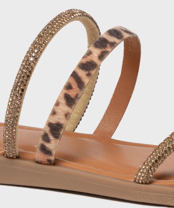 Mules plates à fines brides à strass et motif léopard femme vue6 - FOLLOW ME - GEMO