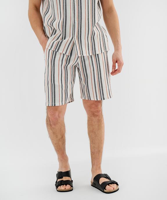 Bermuda rayé en textile de coton tissé homme vue2 - GEMO 4G HOMME - GEMO