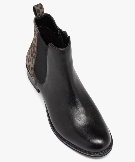 Bottines femme à talon dessus en cuir bicolore imprimé léopard  vue5 - GEMO (CASUAL) - GEMO