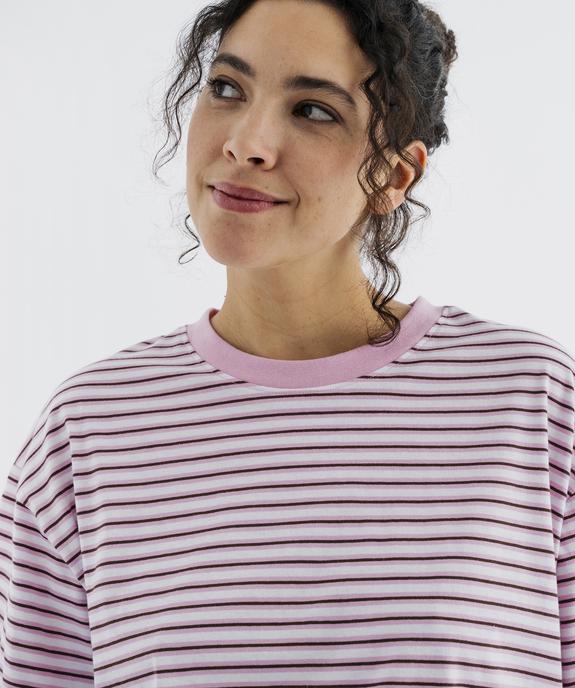 Tee-shirt manches courtes coupe large en jersey de coton rayé femme vue2 - GEMO 4G FEMME - GEMO