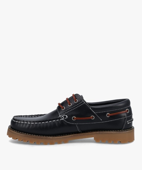 Chaussures bateau homme dessus cuir uni - Tanéo vue3 - TANEO - GEMO