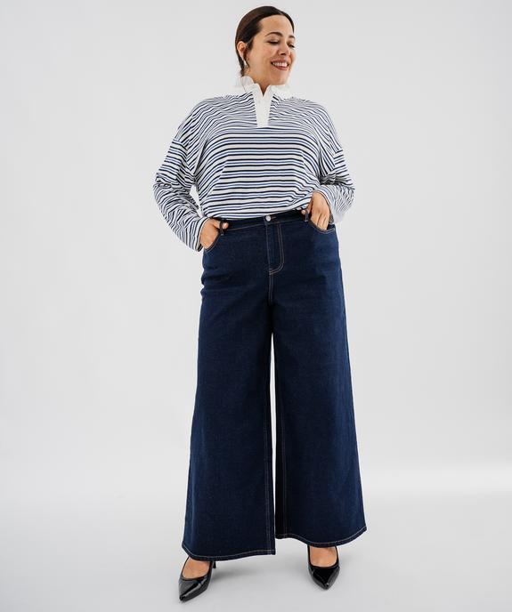 Jean wide leg en coton stretch taille haute ajustable femme grande taille vue4 - GEMO 4G GT - GEMO