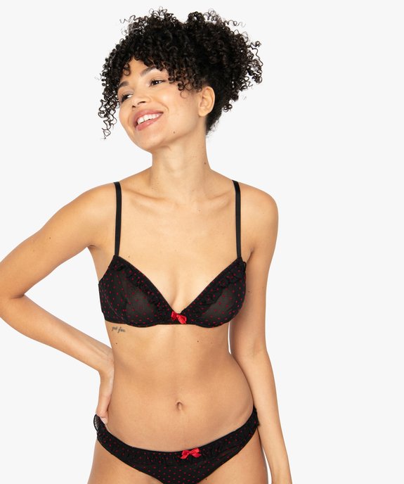 Soutien-gorge à armatures en tulle avec motifs pois vue1 - GEMO(HOMWR FEM) - GEMO