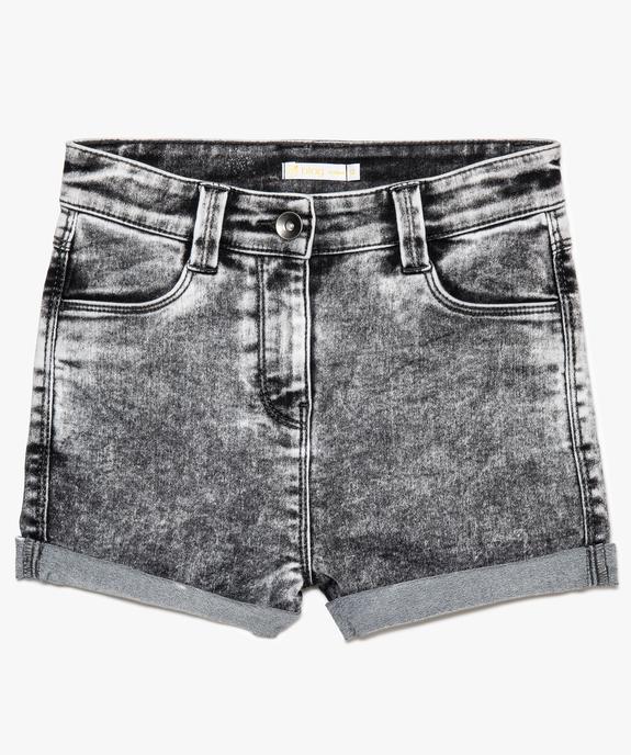 Short fille en jean délavé à taille haute et revers cousus vue2 - GEMO (JUNIOR) - GEMO