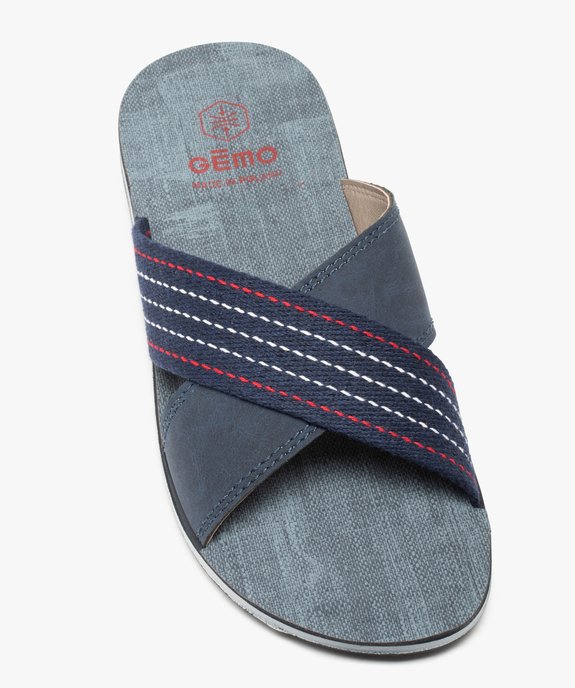 Mules homme à larges brides croisées en toile rayée vue5 - GEMO (PLAGE) - GEMO
