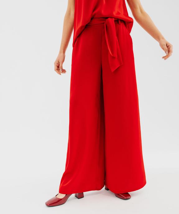 Pantalon de soirée large en satin avec ceinture femme vue2 - GEMO(FEMME PAP) - GEMO