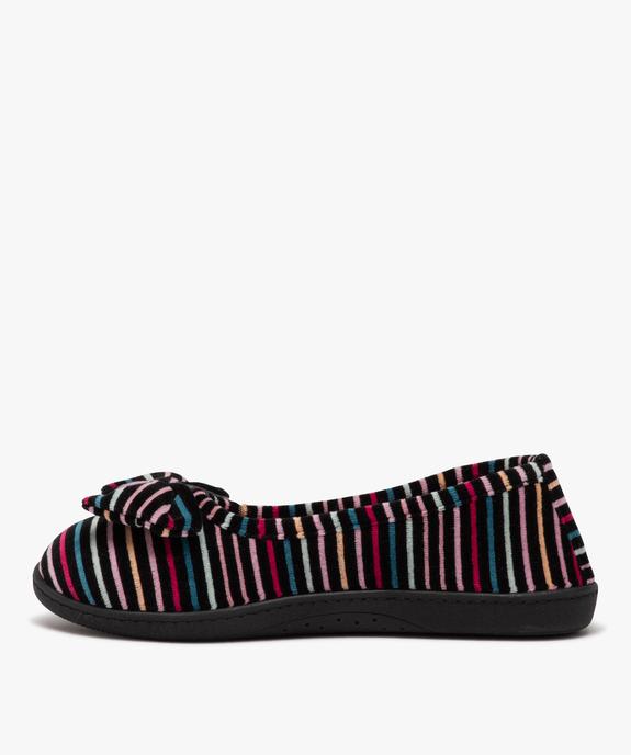Chaussons femme ballerines en velours avec rayures colorées - Isotoner vue3 - ISOTONER - GEMO