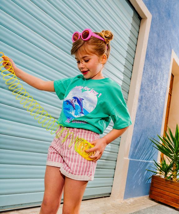 Tee-shirt manches courtes oversize à motif fille vue1 - GEMO 4G FILLE - GEMO