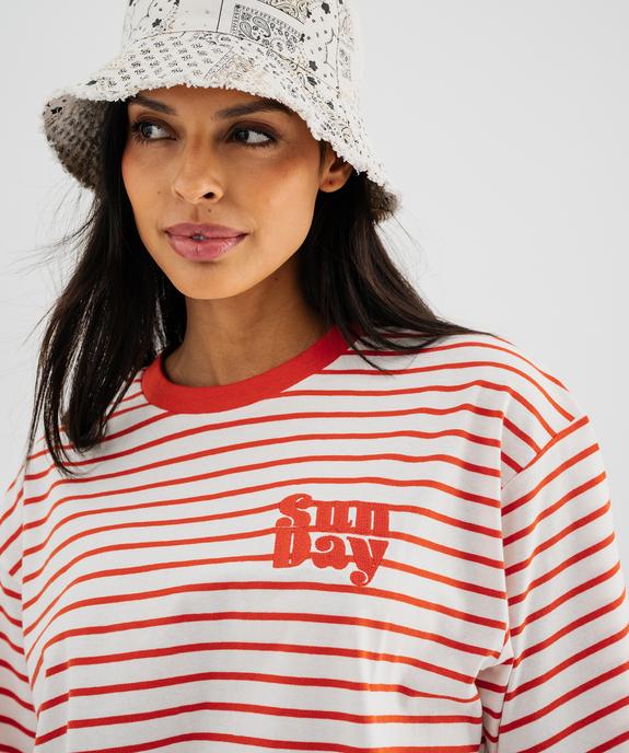 Tee-shirt manches courtes rayé coupe oversize femme vue2 - GEMO 4G FEMME - GEMO