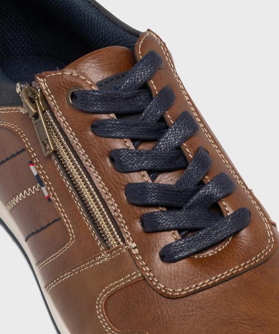 Baskets basses surpiquées à lacets, zip et fine semelle homme - Urban Steps vue6 - URBAN STEPS - GEMO