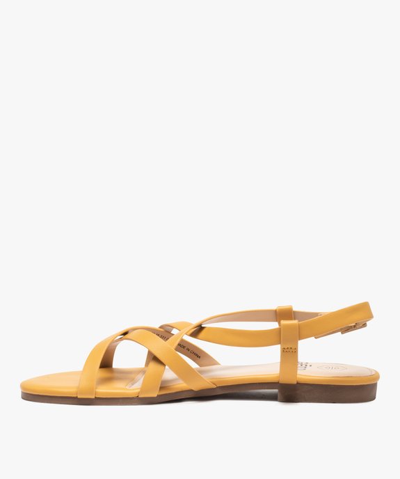 Sandales femme unies à talon plat et fines brides croisées vue3 - GEMO (CASUAL) - GEMO
