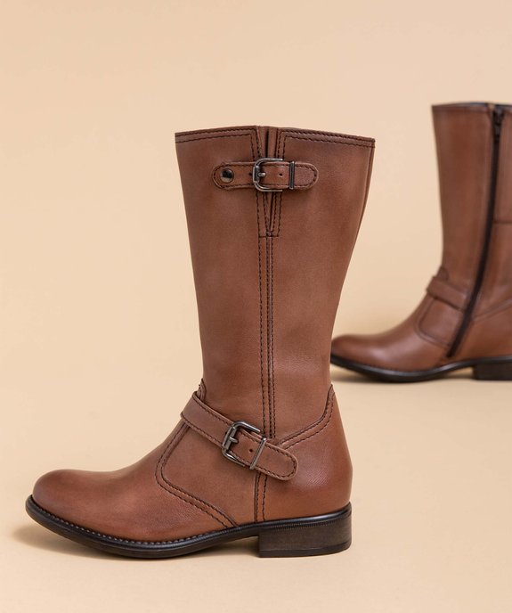 Bottes fille cavalières unies dessus cuir - Tanéo vue1 - TANEO - GEMO