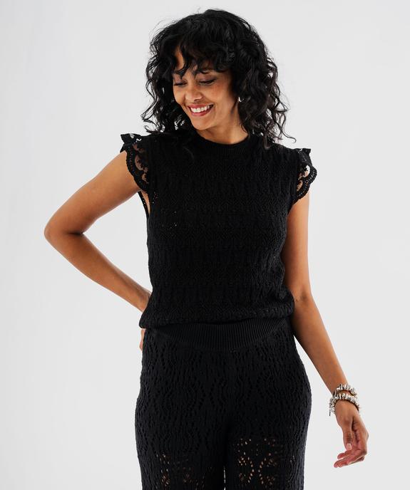 Pull sans manches ajouré façon crochet femme vue1 - GEMO 4G FEMME - GEMO