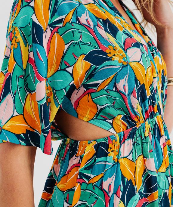 Robe de plage courte en viscose à encolure V et découpes côtés femme vue4 - GEMO 4G FEMME - GEMO