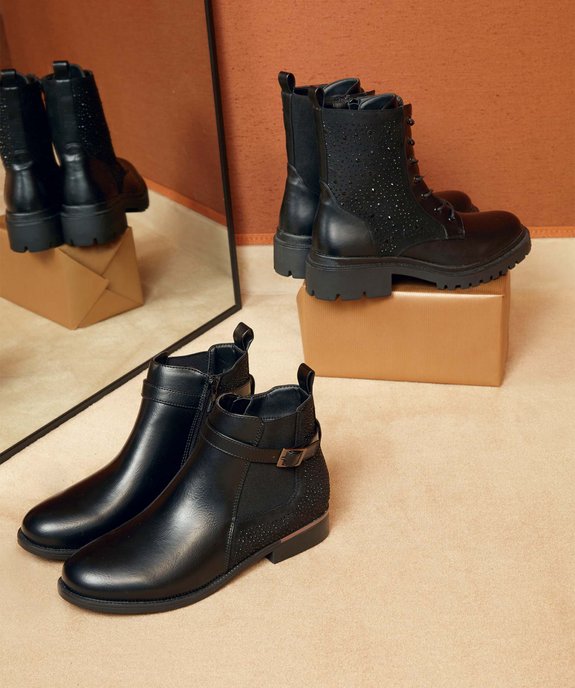 Bottines femme unies à strass et semelle crantée vue6 - GEMO (CASUAL) - GEMO