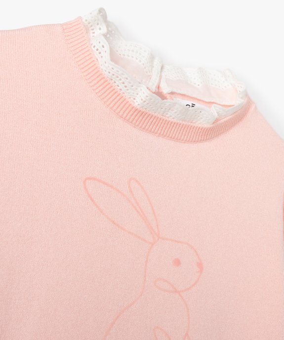 Pull fille en fine maille à col dentelle et motif animal vue2 - GEMO (ENFANT) - GEMO