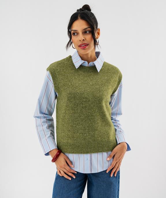 Pull sans manches en maille douillette chinée femme vue1 - GEMO(FEMME PAP) - GEMO