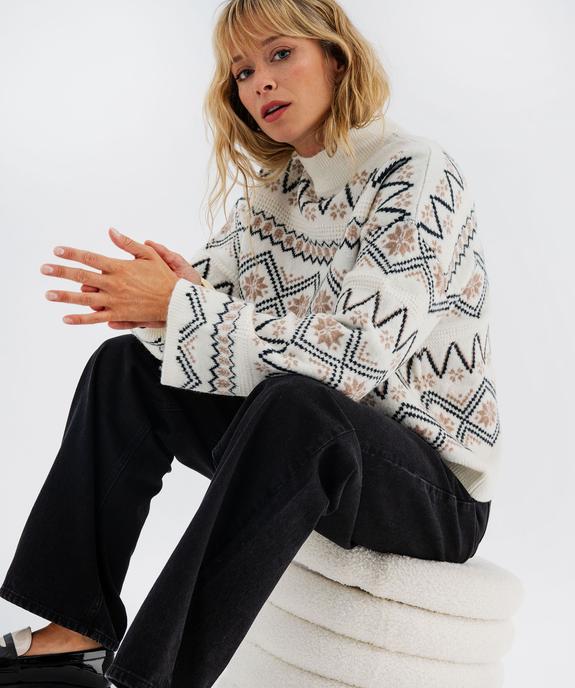 Pull jacquard à col montant coupe loose femme vue1 - GEMO(FEMME PAP) - GEMO