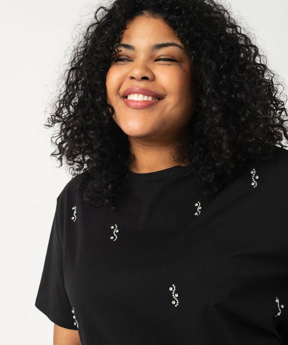Tee-shirt manches courtes coupe large à strass femme grande taille vue2 - GEMO (G TAILLE) - GEMO