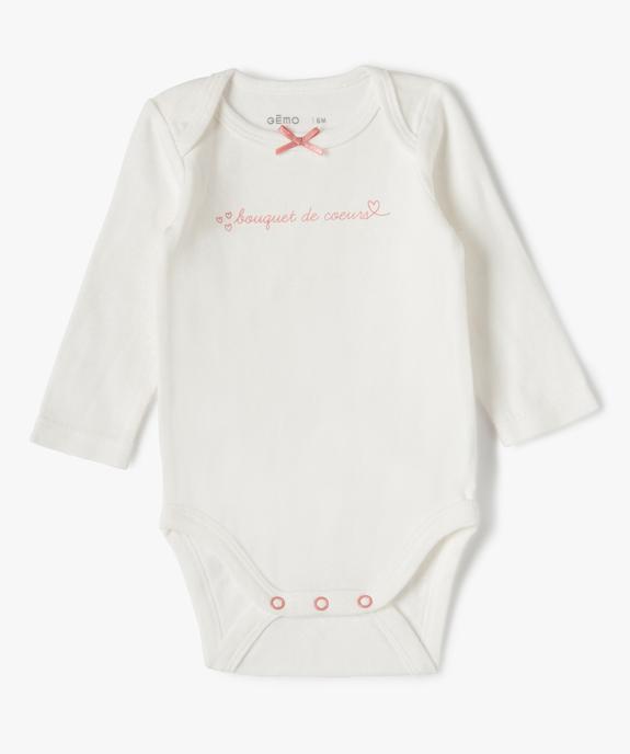 Body bébé fille manches longues à rayures et fleurs (lot de 3) vue2 - GEMO 4G BEBE - GEMO