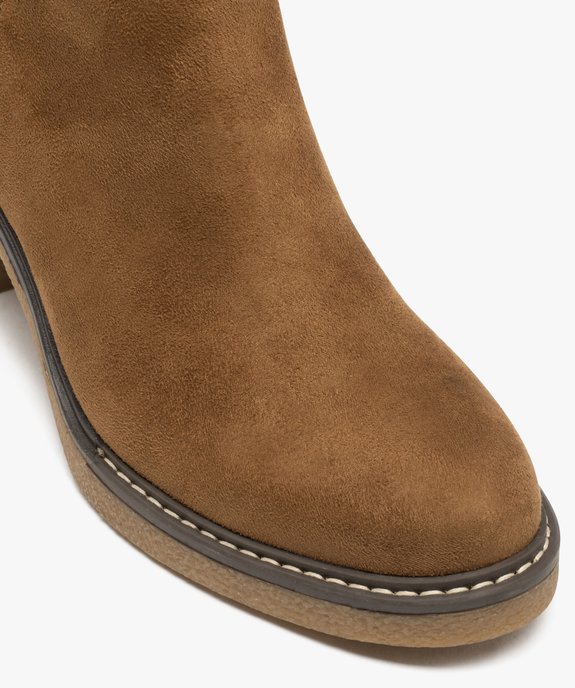 Boots femme à talon carré en suédine unie et à zip vue6 - GEMO 4G FEMME - GEMO
