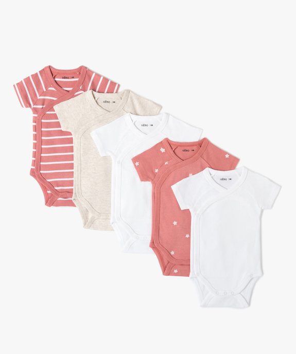 Body bébé fille à manches courtes fermeture croisée (lot de 5) vue1 - GEMO 4G BEBE - GEMO